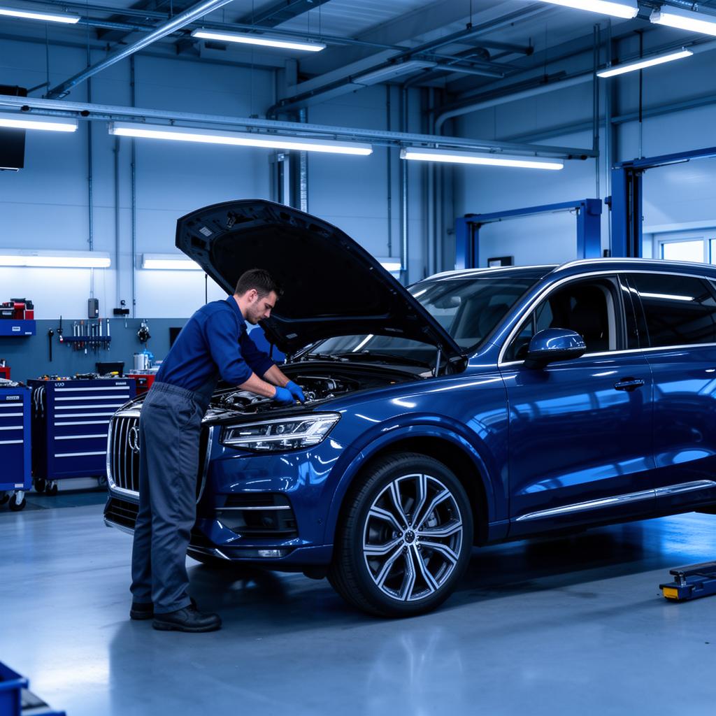 Mechanic servicing a luxury vehicle