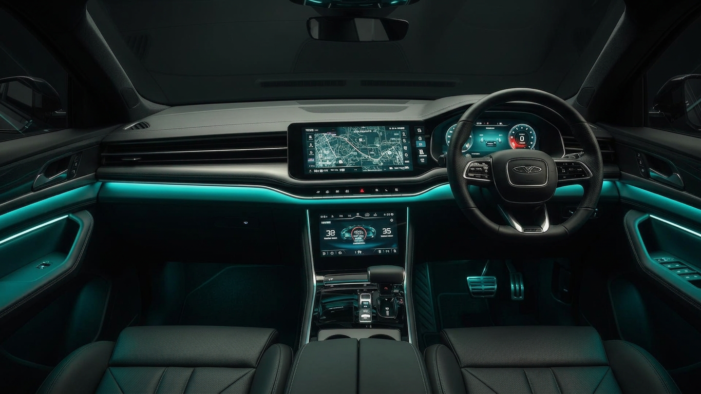 Luxury vehicle interior with ambient lighting